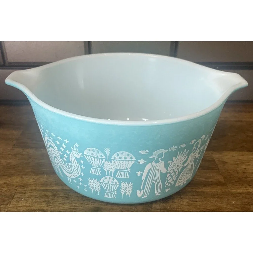 Vintage PYREX #473 Turquoise Blue Amish Butterprint 1 QT Casserole Dish No Lid